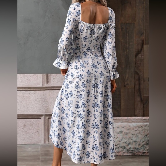 Boho floral print square neck slit thigh maxi dress - Picture 9 of 13